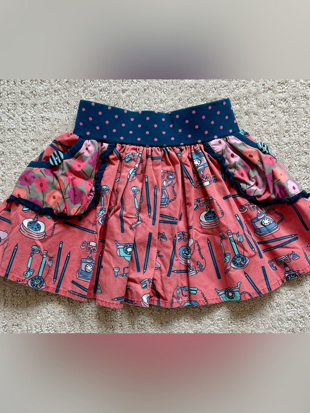 Matilda Jane Pink Telephone & Pencil Print Skirt with Navy Waistband